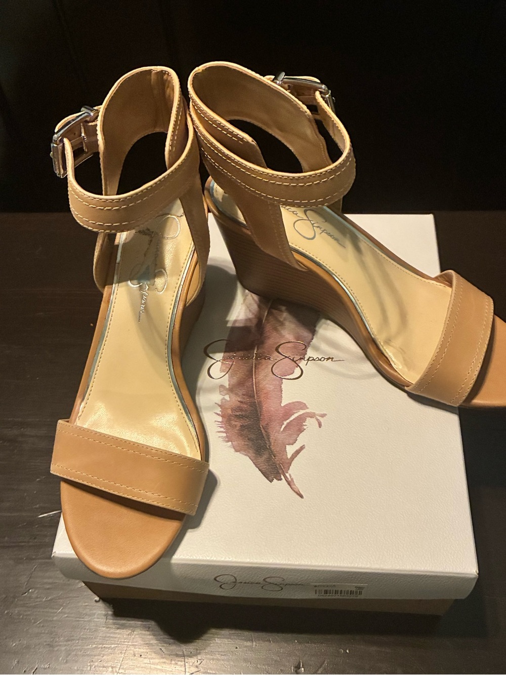 Jessica Simpson Neutral Tan Ankle-Strap Wedge Sandals